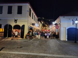 block party on street off Main Street in Charlotte Amalie