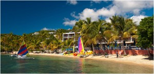 Bolongo Bay in St. Thomas is a resort beach with scuba diving, snorkeling and frozen drinks.